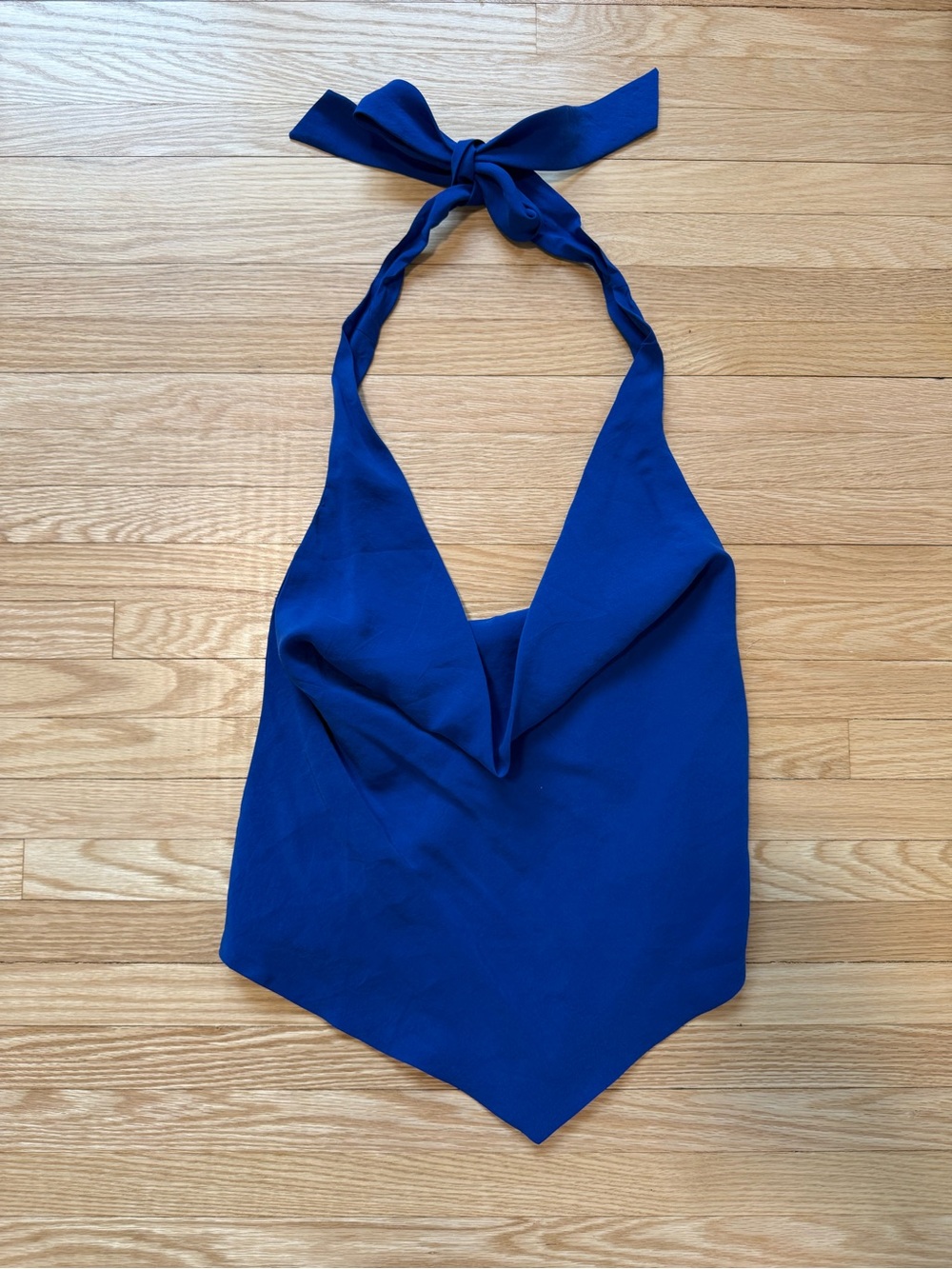 Zara Cobalt Blue Halter Tie-Neck Draped Front Top